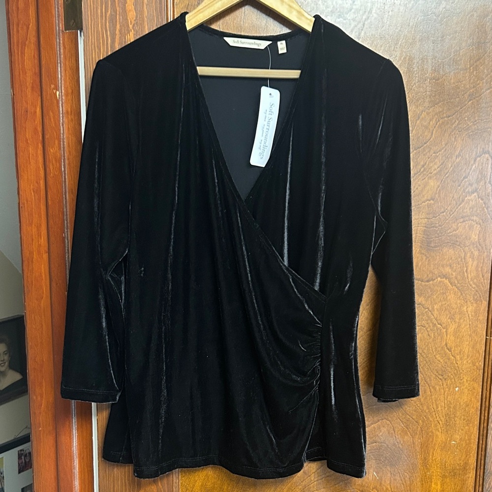 Soft Surroundings Black Velvet Wrap Blouse NWT XL